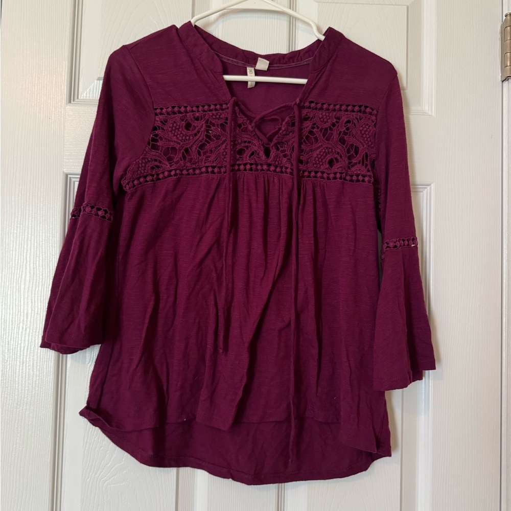 Cato Deep Burgundy Crochet Accent Blouse
